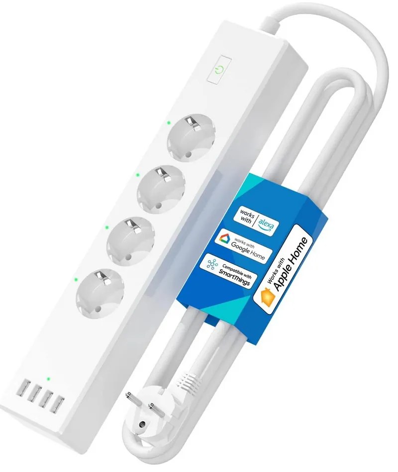 Meross MSS425FHK Ciabatta multipresa Smart 4 posti con cavo da 1,8m &#8211; 4 Prese Schuko + 4 USB WiFi Homekit