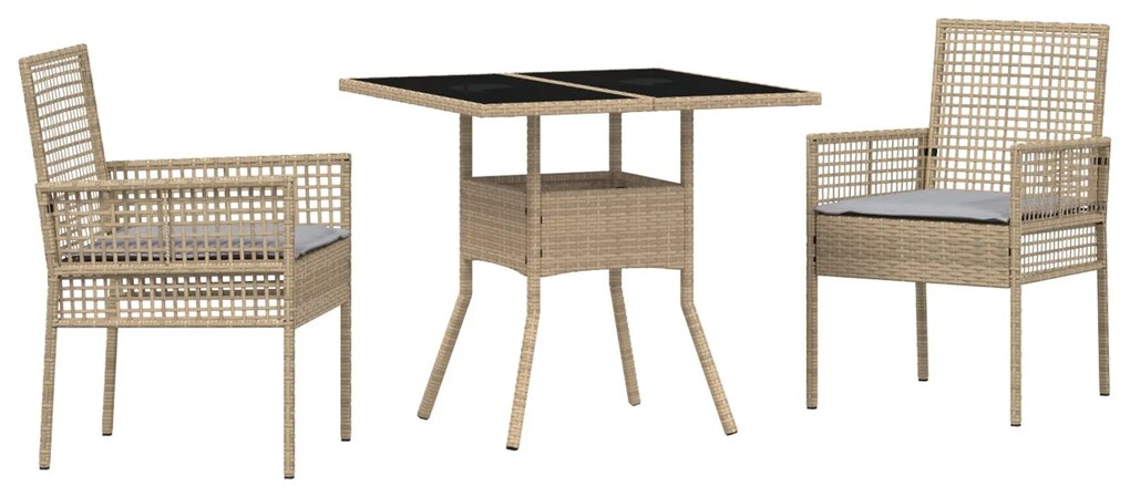 Set da pranzo per giardino 3 pezzi beige polirattan