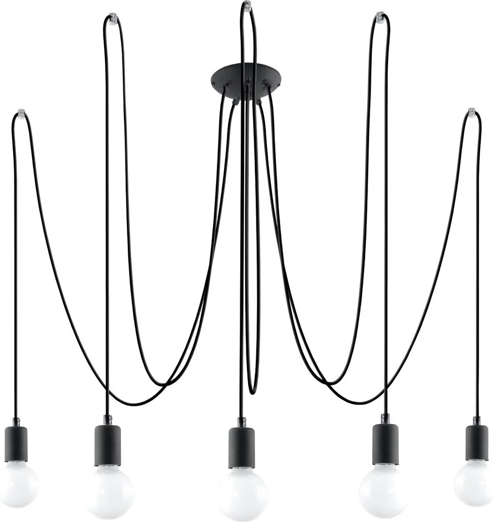 Lampadario a Sospensione 5xE27 EDISON 5 in Acciaio Nero