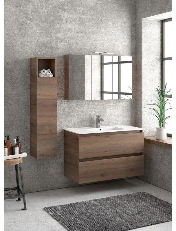 Kamalu - composizione bagno sospesa 100cm: mobile con lavabo, specchio contenitore e colonna  tod-100f