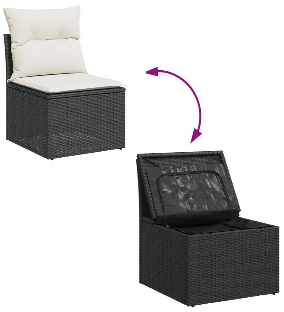 Set divani da giardino 11 pz con cuscini in polyrattan nero