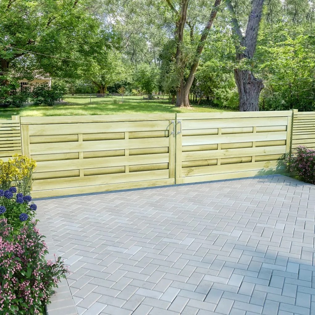 Cancelli Da Giardino 2pz Legno Impregnato Pino 150x75 Cm Verde /