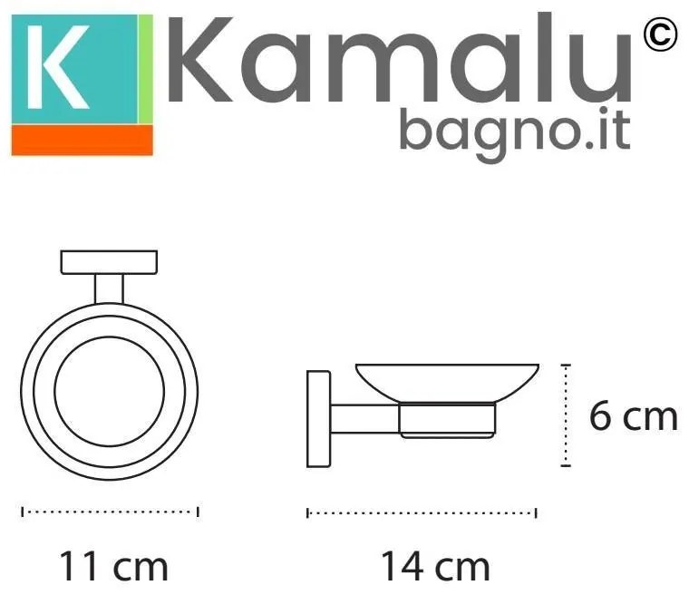 Kamalu - Portasapone a muro con supporto in acciaio inox e abs bianco e ciotola in vetro | NICO-B