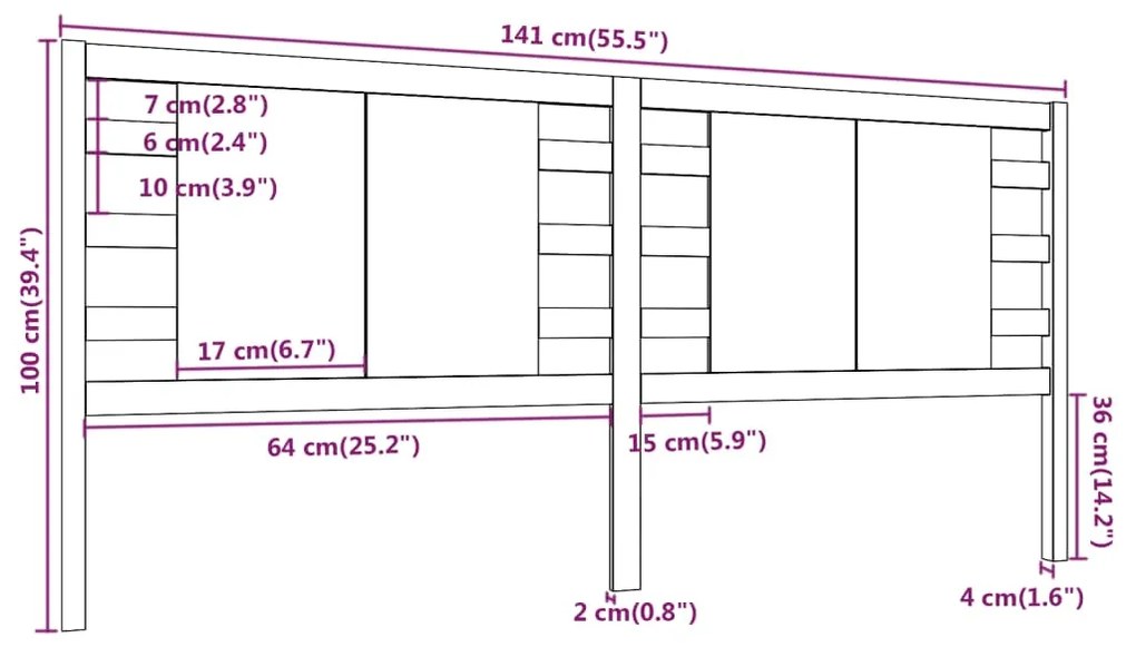 Testiera per Letto Bianca 141x4x100cm in Legno Massello di Pino