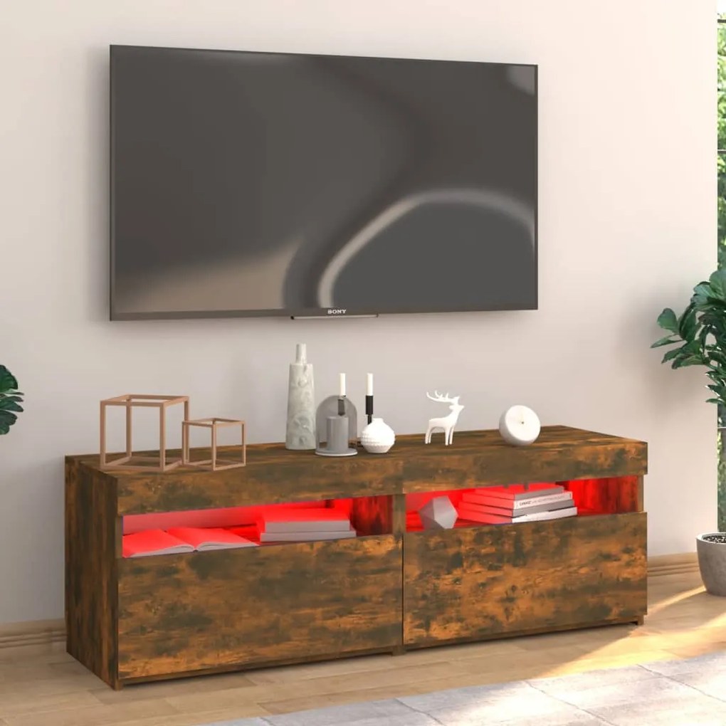 Mobile porta tv con luci led rovere fumo 120x35x40 cm