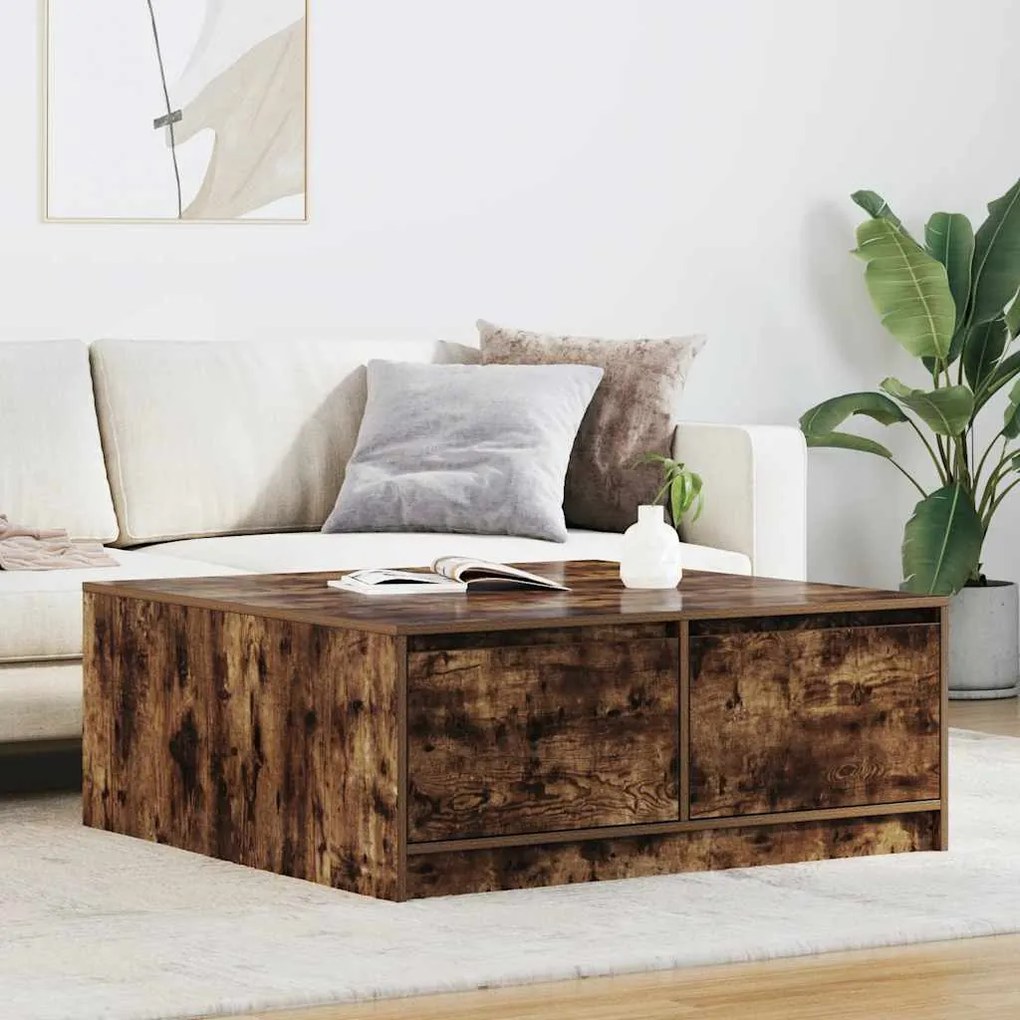 Tavolino Da Salotto Con Cassetti Rovere Fumo 100x100x40 Cm /