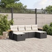 Set Divano da Giardino 6 pz con Cuscini Nero in Polyrattan 3265557