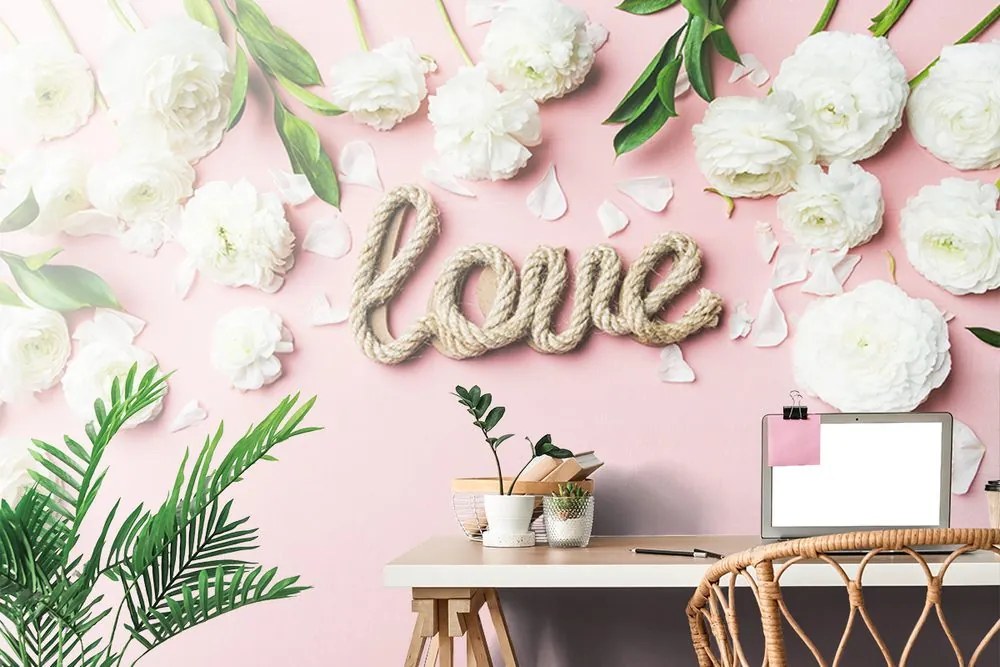 Carta da parati autoadesiva – Scritta Love in stile romantico