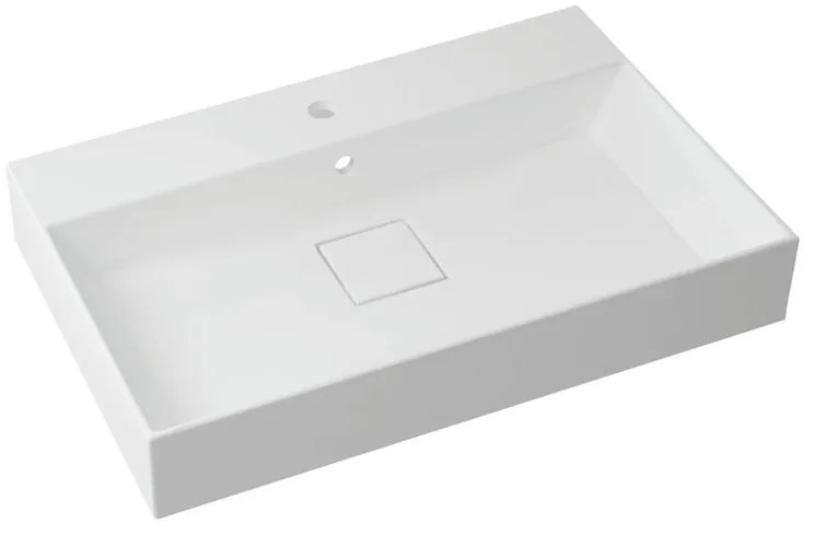 Lavabo da incasso con bordo a vista rettangolare vasca centrale Neo L 76 x H 15 x P 49 cm in resina bianco lucido
