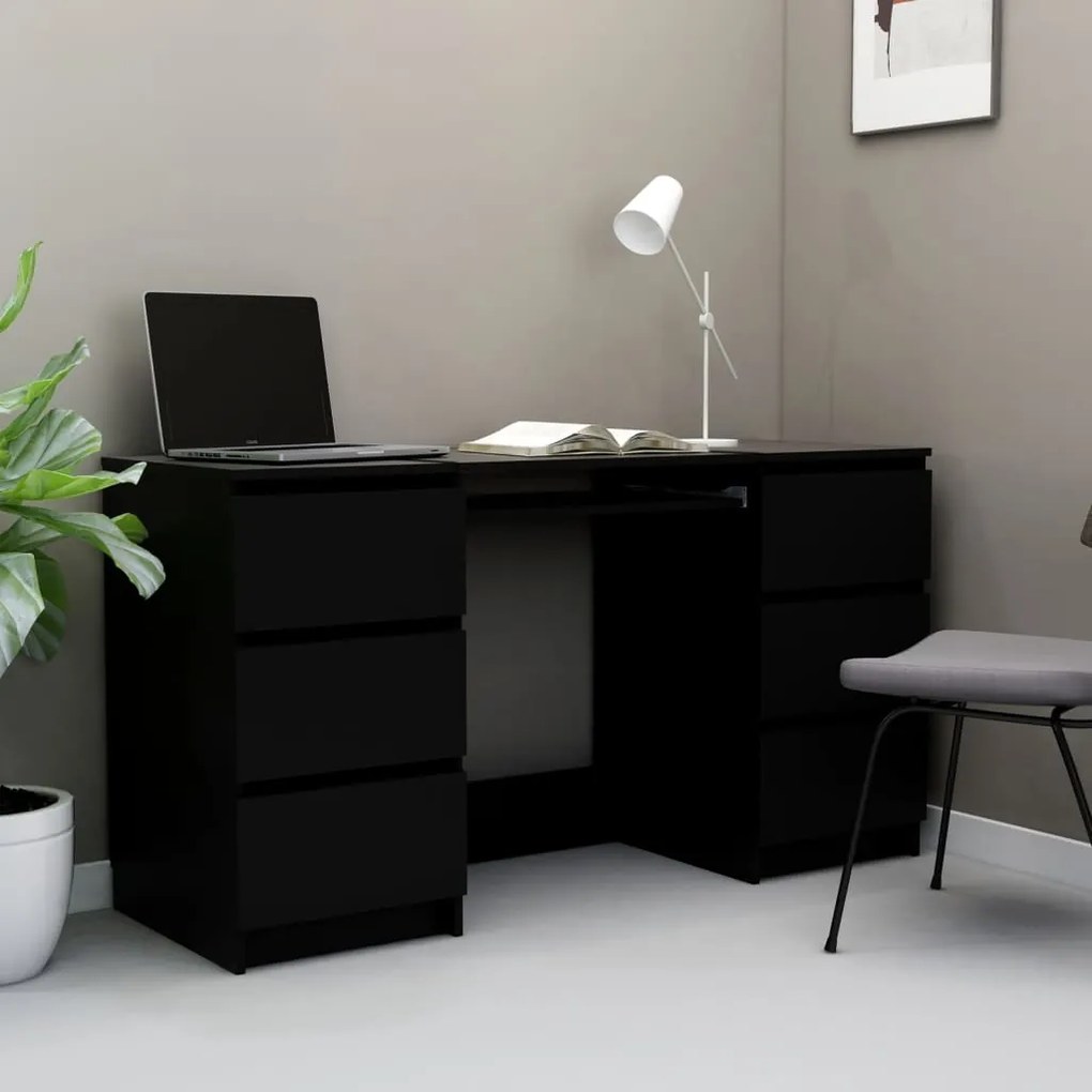 Scrivania Nera 140x50x77 Cm İn Legno Multistrato /