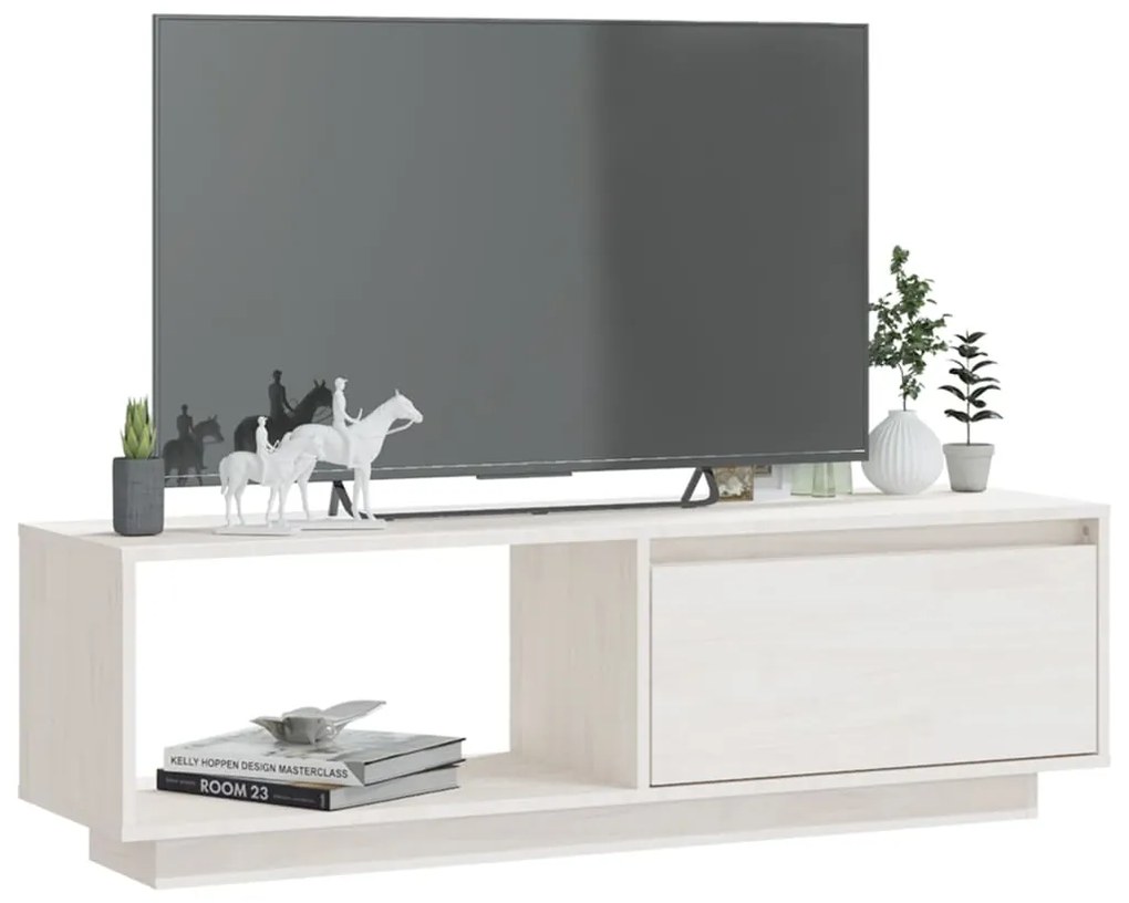 Mobile porta tv bianco 110x30x33,5 cm in legno massello di pino