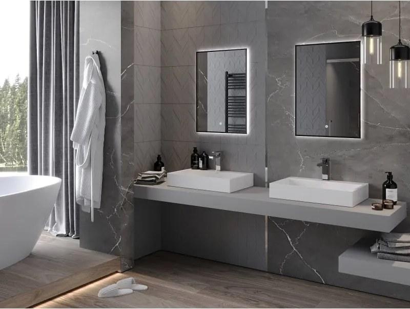 Mexen Erma specchio da bagno retroilluminato 50 x 70 cm, LED 6000K, anti-appannamento, cornice nera - 9814-050-070-611-70