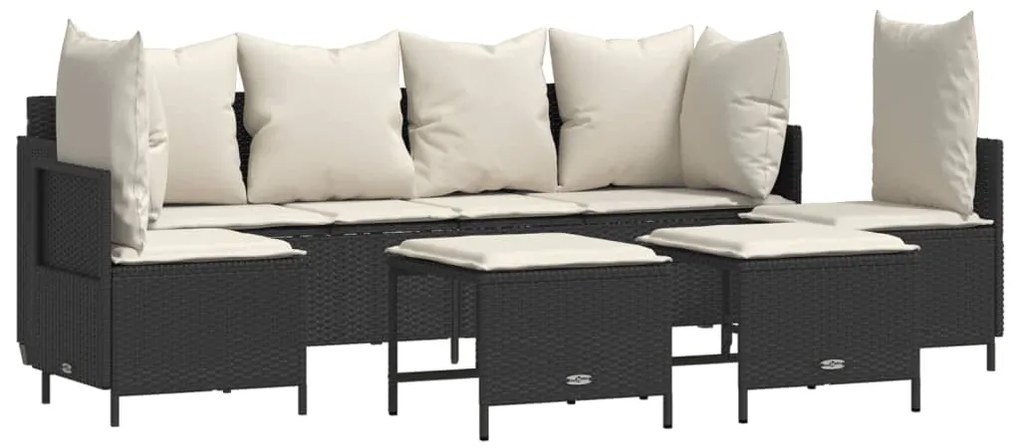 Set divani da giardino 5 pz con cuscini in polyrattan nero