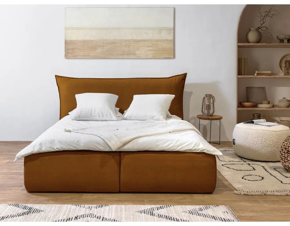 Letto matrimoniale imbottito giallo con contenitore con griglia 180x200 cm Jade - Bobochic Paris