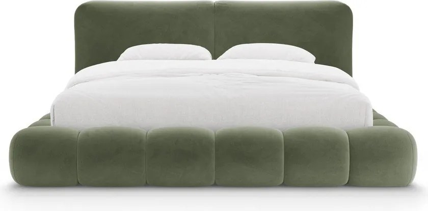 Letto matrimoniale imbottito verde con contenitore con rete inclusa 160x200 cm Solange – Micadoni
