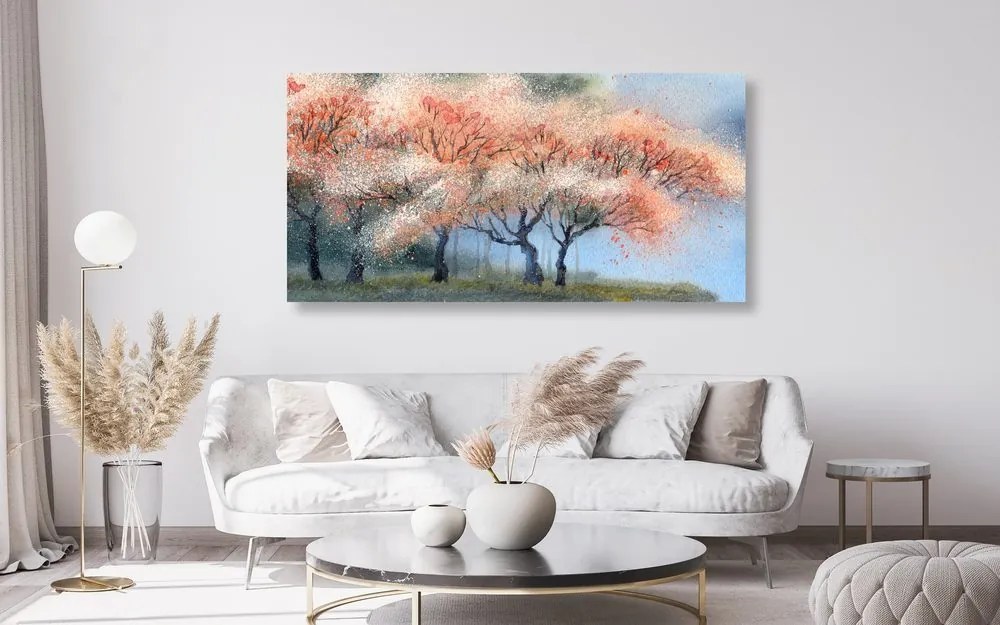 Quadro su tela – Alberi in fiore acquerellati