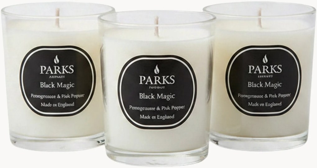 Set di 3 candele profumate fatte a mano Black Magic (melograno, pepe rosa e passiflora)