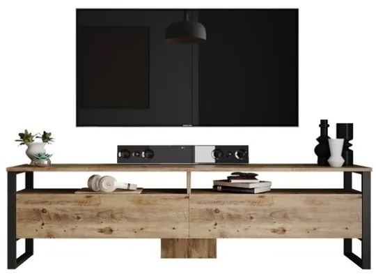 Mobile TV Industrial 180x36x56 Ferro E Legno Con Vani Mild