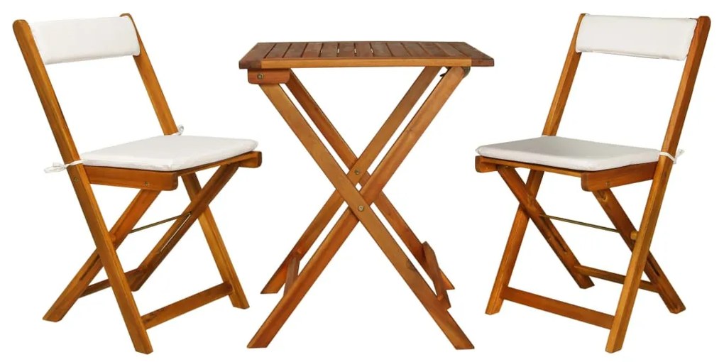 Set Da Bistrot 3 Pz Pieghevole Con Cuscini Massello Di Acacia /