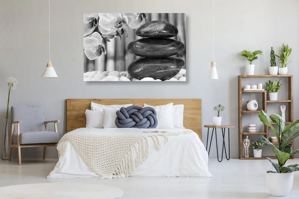 Stampa su tela – Giardino Zen giapponese in bianco e nero