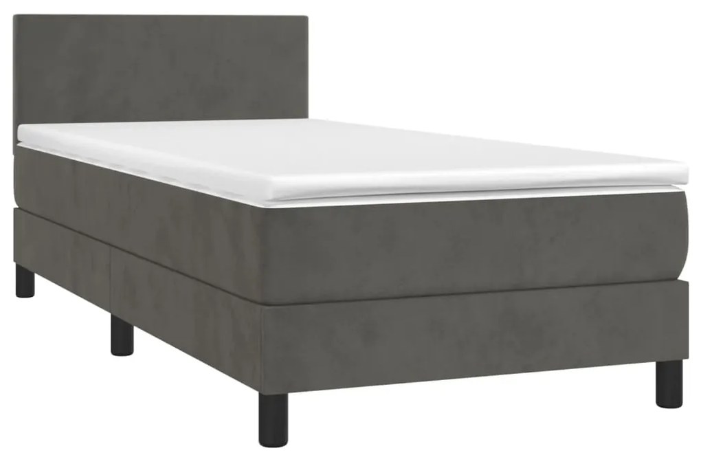 Letto a Molle con Materasso e LED Grigio Scuro 90x190cm Velluto