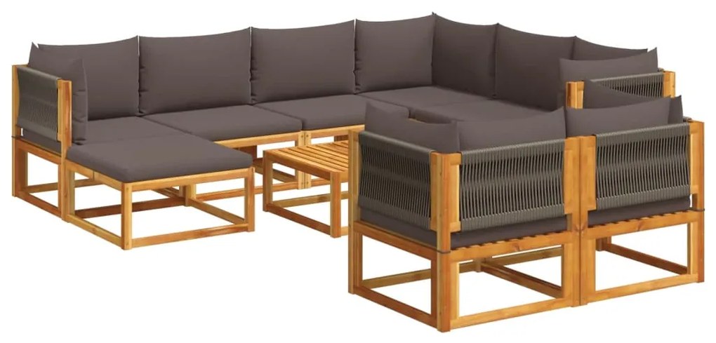 Set divani da giardino 10pz con cuscini legno massello acacia