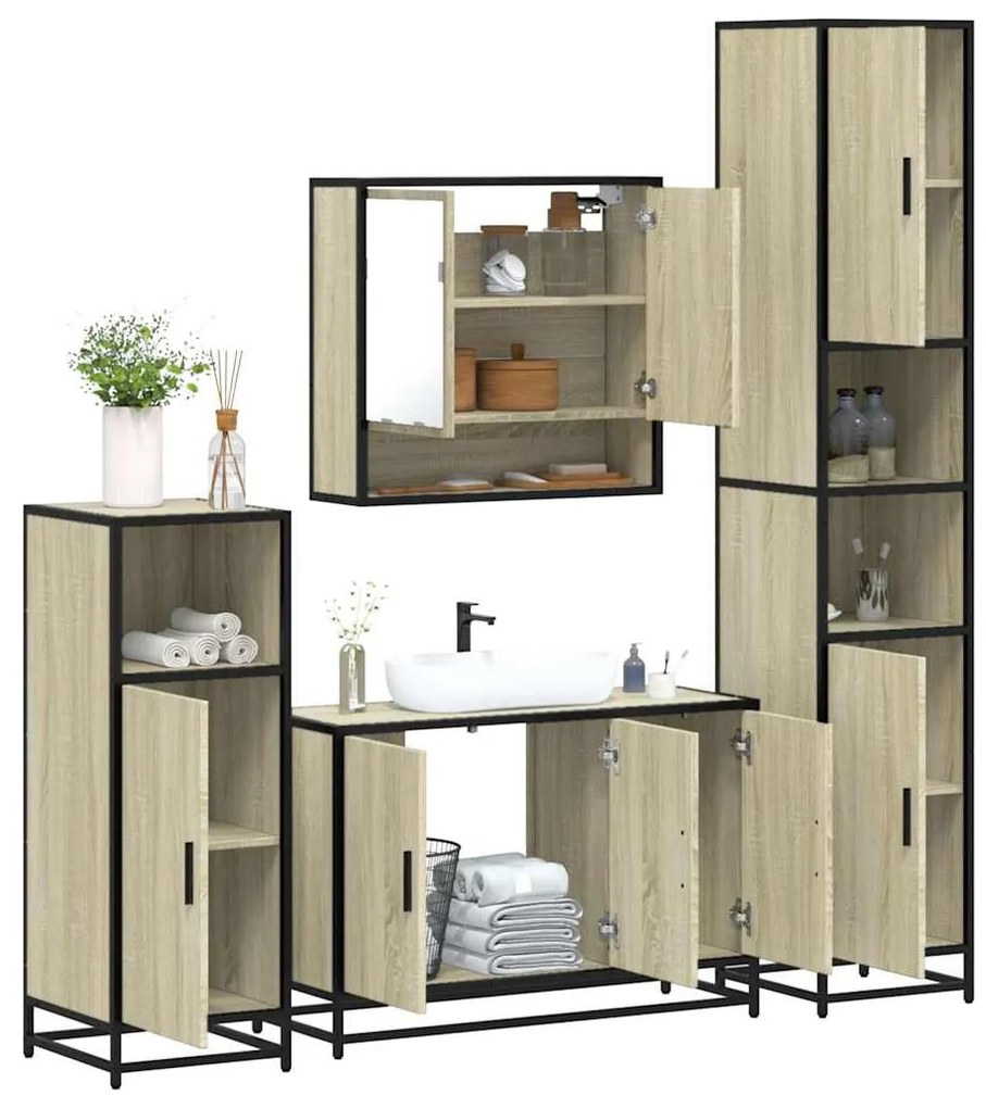 Set Mobili Da Bagno 4 Pz Rovere Sonoma İn Legno Multistrato /