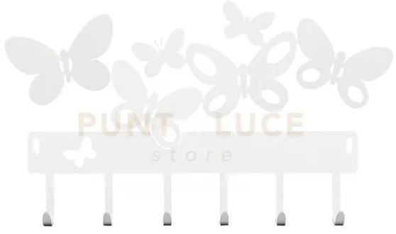Porta chiavi butterfly bianco in ferro 31x17cmh