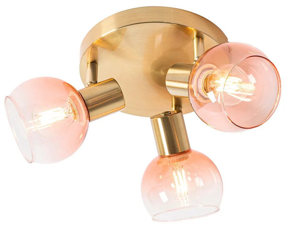 Plafoniera Art Déco oro con vetro rosa 3 luci - VIDRO