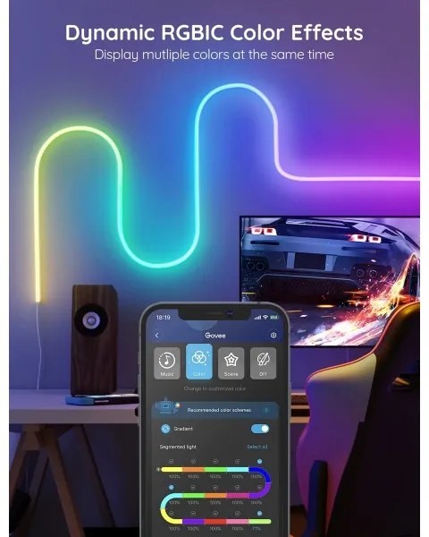 Govee - Neon SMART pieghevole Striscia LED RGBIC 2m Wi-Fi IP67