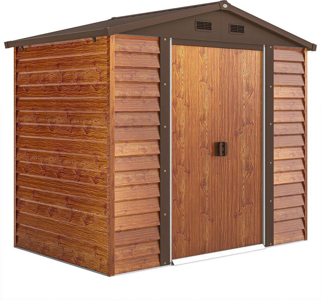 Casetta da Giardino Porta Attrezzi 235,7x152x208,7 cm con Pannelli in Acciaio Galvanizzato Effetto Legno Marrone...