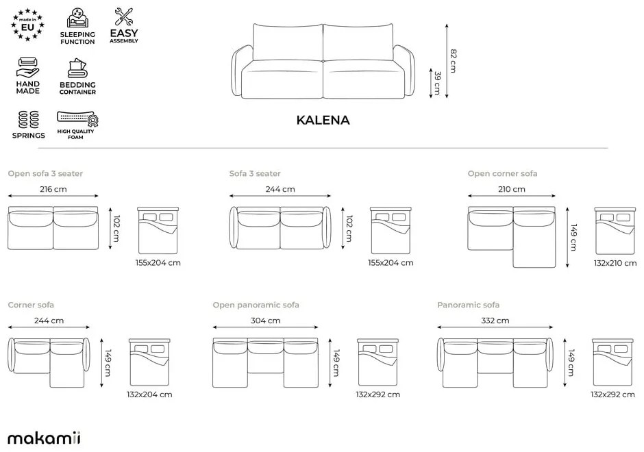 Divano angolare turchese allungabile/con contenitore (con penisola a destra) Kalena – Makamii