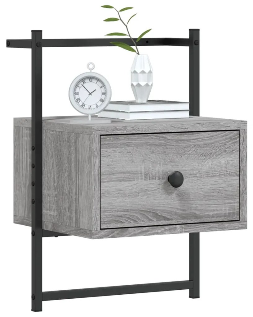 Comodini a muro 2 pz grigio sonoma 35x30x51cm legno multistrato