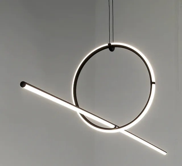 Flos Arrangements Line Round Small Lampada sospesa 170x39 cm a luce diffusa in alluminio nero