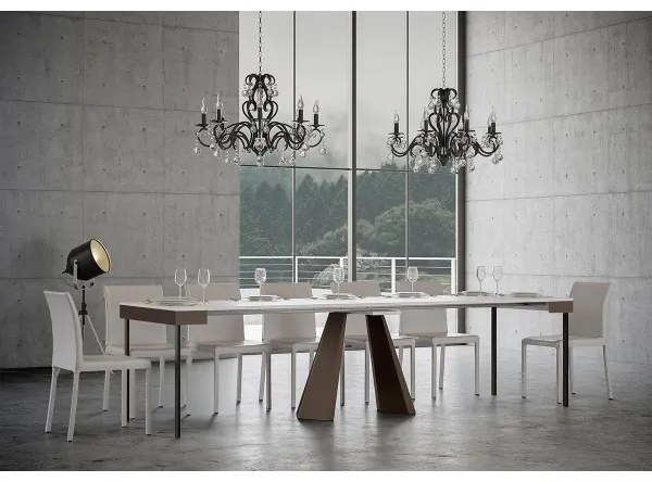 Consolle allungabile moderna 300 cm DIAMANTE EVOLUTION Bianco Frassino 14 Posti