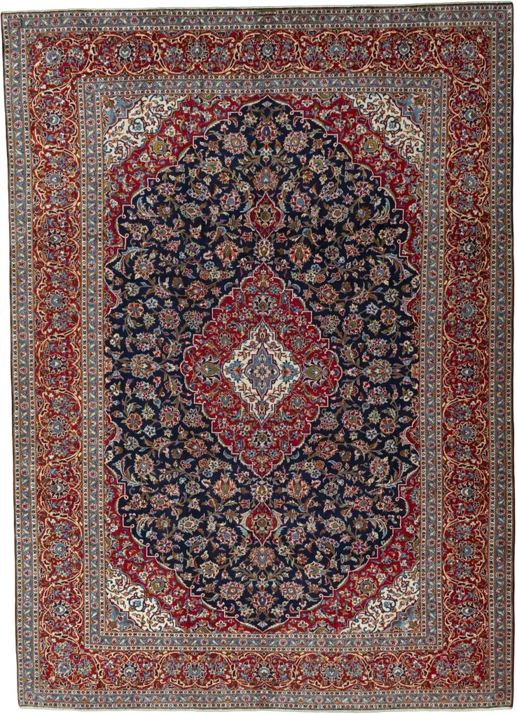 Kashan Tappeto 310x430 Blu (Iran) Annodato A Mano