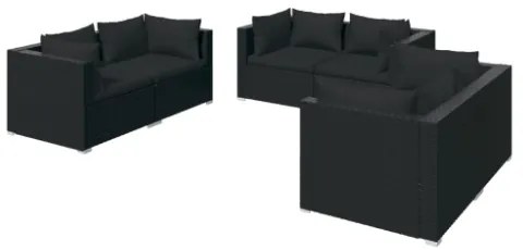 Set Divani da Giardino 6 pz con Cuscini in Polyrattan Nero