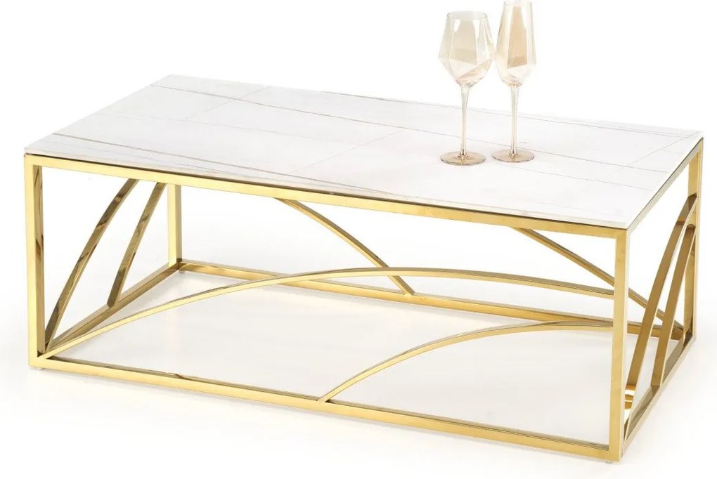 Tavolino da caffè rettangolare Universe 3 effetto marmo bianco/oro - L120 cm