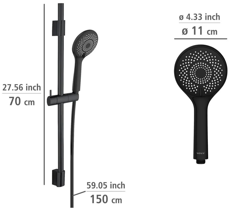 Set doccia in acciaio inox nero 70 cm Water Saving - Wenko