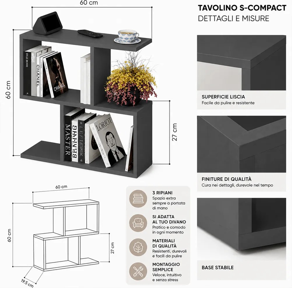 Tavolino da Caffè 60x60x19,5 cm Tavolo S Divano Design Moderno Antracite...