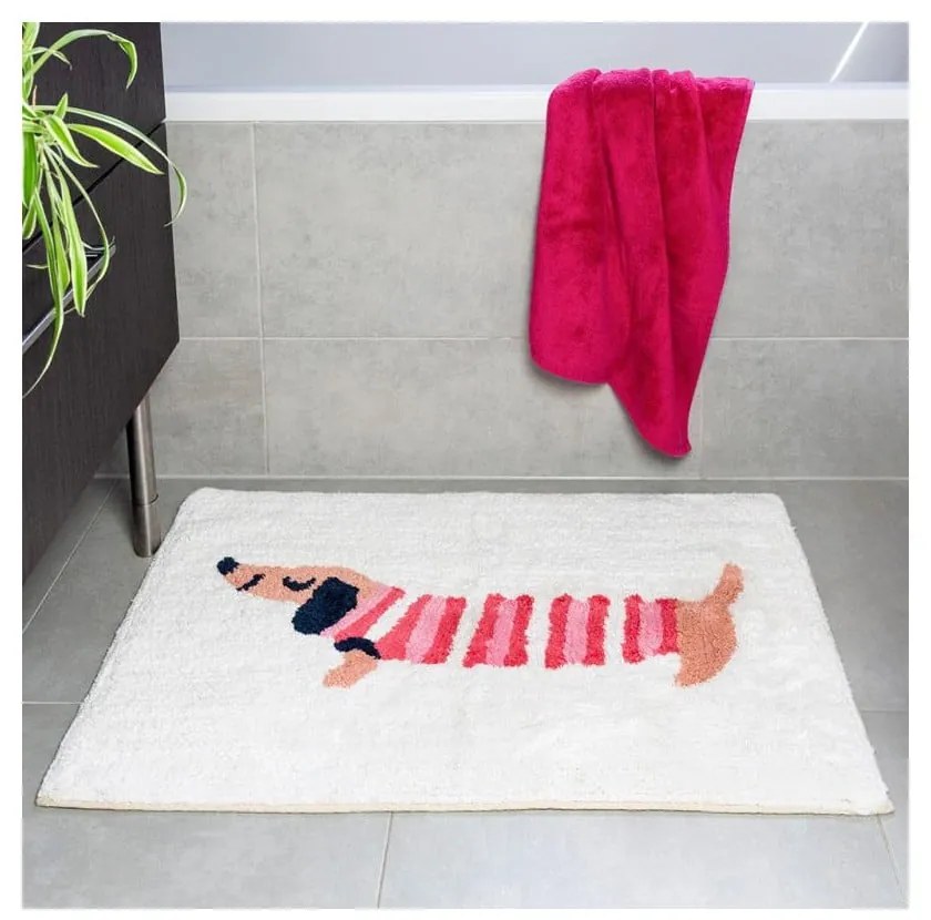 Tappetino da bagno rosso/bianco 83x52,5 cm Sausage Dog - Rex London