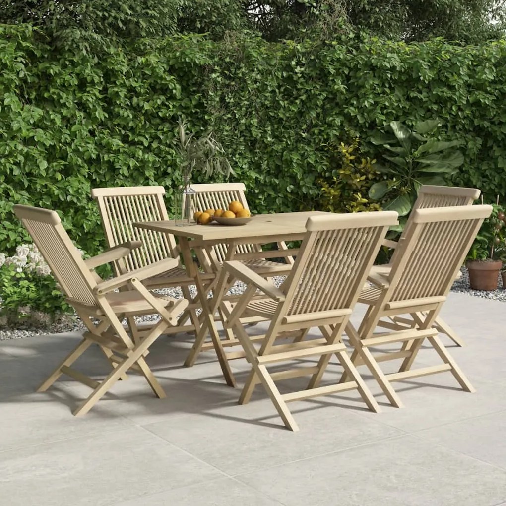 Set Da Pranzo Da Giardino 7 Pz Grigio İn Legno Massello Di Teak /