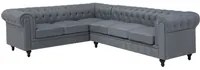 Chesterfield Divano ad angolo in tessuto versione destra Rivestimento in tessuto grigio Gambe in legno scuro Chaise 6 posti contemporanea