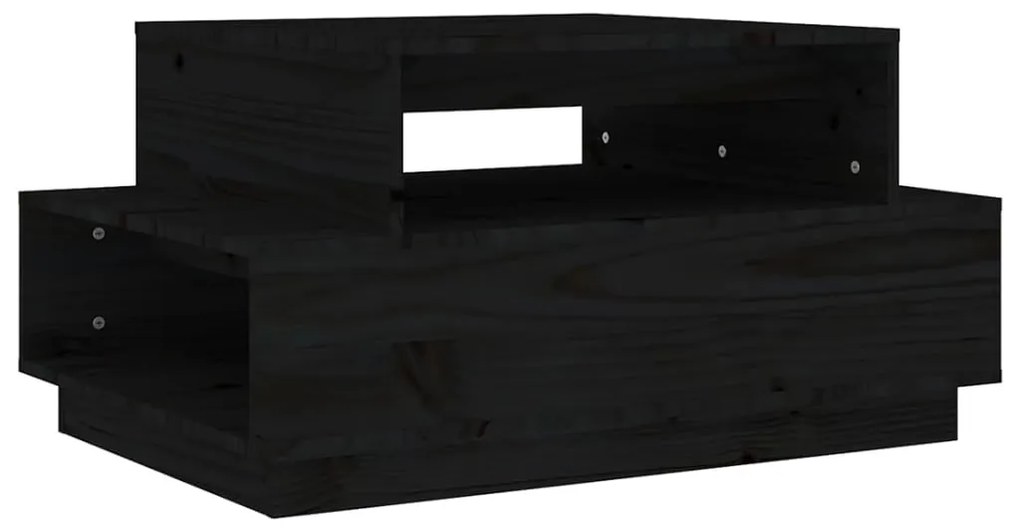 Tavolino da salotto nero 80x55x40,5 cm legno massello di pino