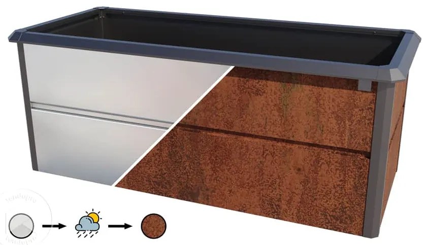 PRIMEYARD 200 x 85 x 77 cm Orto rialzato, acciaio corten, look ruggine, con bordo anti-lumache - (GFPV00788)