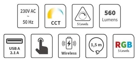 Lampada da tavolo LED RGB dimmerabile ricaricabile touch 7,5W 2700-5300K bianco