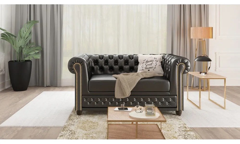 Divano letto nero in similpelle 148 cm York - Ropez
