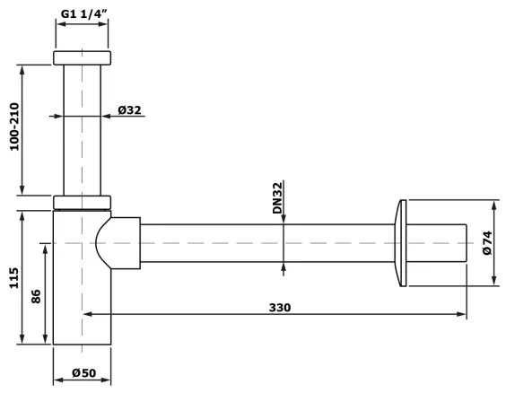 Bruckner - Sifone rotondo per lavello DN32 cromo lucido