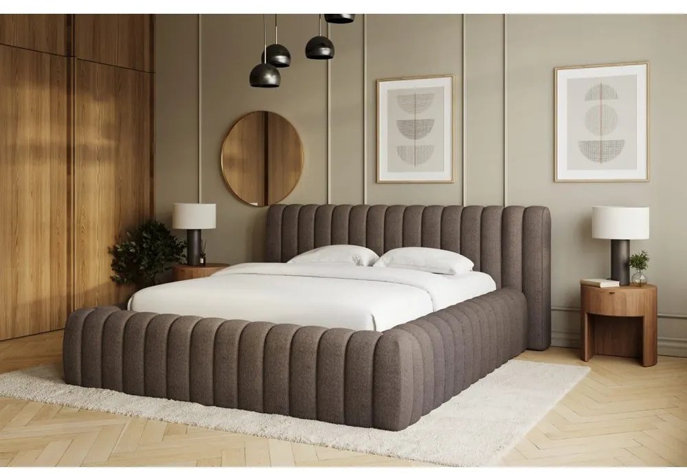 Letto matrimoniale imbottito marrone con contenitore e rete inclusi 180x200 cm Carilla – ELTAP