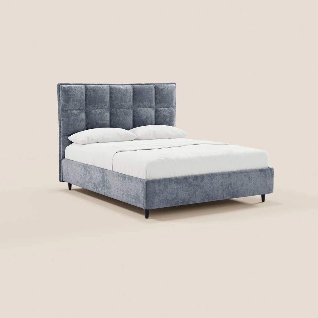 AURO letto imbottito con vano contenitore e testiera capitonné alta in ciniglia Oeko-Tex®